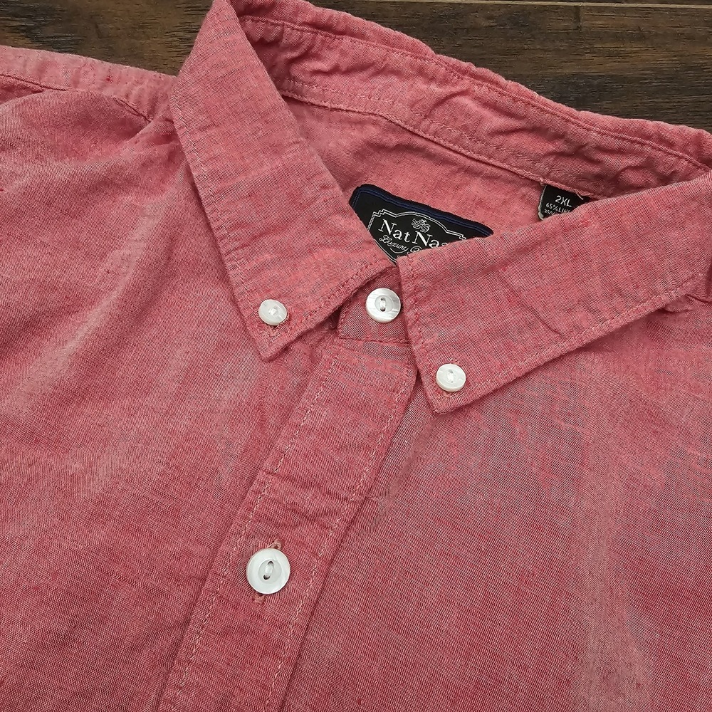 Nat Nast Mens 2XL‎ Red Linen Blend Button Front Shirt